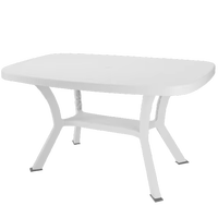 Table de salle à manger extérieure en plastique PP durable, design européen moderne, certifiée ISO 9001/TUV, idéale pour hôpitaux, parcs et villas.