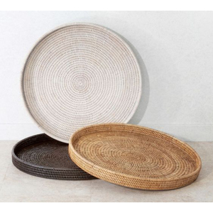 Bandeja de servicio de ratán blanco de lujo, bandeja tejida hecha a mano, cocina con estilo bohemio, comedor, centro de mesa decorativo, acento - Product Image 4