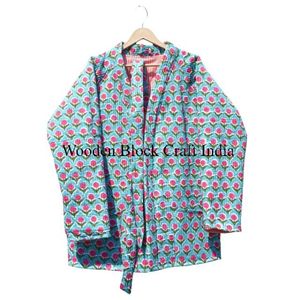 Chaqueta Acolchada Reversible Hecha a Mano con Parches de Algodón para Mujer, Estampado Floral Kantha Indio, Estilo Boho, Moda Otoño Invierno - Product Image 3