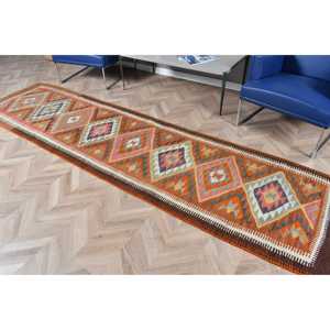 Turkish Vintage <b>Rug</b>, 2.9x11.3 ft <b>Runner</b> <b>Rug</b>, Orange Gray Abstract <b>Rug</b> - Product Image 5