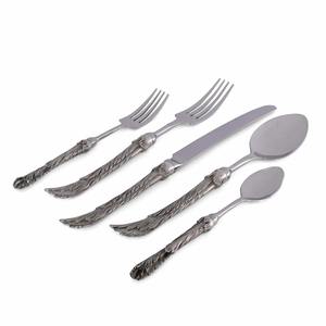 Stainless Steel <b>Gold</b> Plated Flatware Set with Modern Rough Polished Flat Handle Luxury Spoon Knife Fork Set - Product Image 3