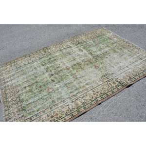 Alfombra turca Vintage clásica verde Beige lana hecha a mano 5,2X8 pies Patchwork rectángulo felpa altura látex para adolescentes alfombra de noche - Product Image 2