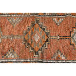 Alfombra Turca Vintage de 2.5x11.5 pies, Alfombra de Pasillo en Degradado Naranja y Gris, de Lana con Parches, Respaldo de Látex, Ecológica y Tradicional - Product Image 5