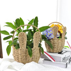 Cesta de Pascua de Mimbre Hecha a Mano con Forma de Conejo y Asa |   Maceta Decorativa de Paja Tejida |   Canasta de Regalo con Conejito para Fiestas Infantiles - Product Image 5