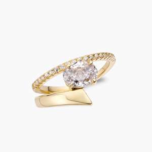 Bague en argent sterling 925 plaqué or 14 carats avec zircon cubique blanc pour femme, cadeau de fiançailles, de mariage ou d'anniversaire - Product Image 3