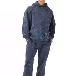 Conjunto Deportivo de Chándal con Lavado Ácido, Mezcla de Algodón y Poliéster, Unisex, con Sudadera con Capucha y Pantalones Jogger, Logotipo Personalizado, Estilo Urbano - Product Image 1