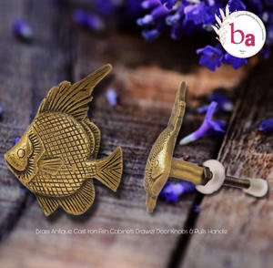 Gabinetes de pescado de latón antiguo, perillas y tiradores de puerta de cajón, artesanías de Metal y cerámica para cocina, dormitorio y comedor, uso - Product Image 2