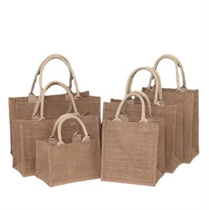 Grand sac en jute écologique imprimé personnalisé Sac de plage fourre-tout en toile de jute naturelle avec logo fabriqué à partir de produits textiles en cuir - Product Image 5