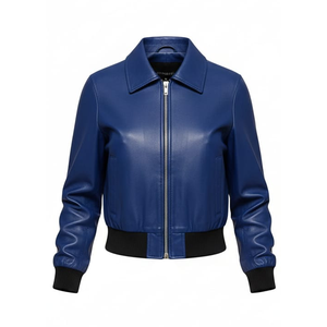 Chaqueta de Motociclista Impermeable de Cuero Genuino Azul para Chicas, Personalizable, Rellena de Algodón, Estilo Casual, Ropa Exterior Femenina - Product Image 2
