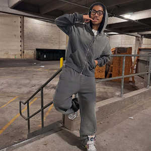 ชุดเซ็ตฮู้ดดี้และกางเกงสตรีทแวร์พิมพ์ลายแบบยูนิเซ็กซ์ ทรงโอเวอร์ไซส์ ผ้าคอตตอน 100% หนัก 460gsm ตกแต่งด้วยคริสตัล ซิปยาวเต็มตัว ล้างสีแบบแอซิดวอช - Product Image 3