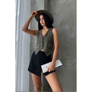 TOPSHOW Women's <b>Black</b> Suede <b>Vest</b>, Elegant Solid Color Sleeveless Outerwear for Casual and Stylish Fashion, Sizes S-XL - Product Image 3
