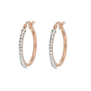 Boucles d'oreilles rondes DelPia avec cristaux blancs, tube externe 10 % or 18 carats sur tube en argent sterling 925, intérieur rose 15 mm - Product Image 1
