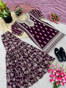 Hermoso Conjunto Kurta Sharara de Diseño Étnico Moderno Multicolor con Bordado en Georgette Sintético Hecho a Mano para Bodas y Eventos - Product Image 5