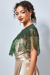 Robe Cape en organza antistatique pour dames avec perles en cristal perlé pour soirée club Logo avant inclus - Product Image 2