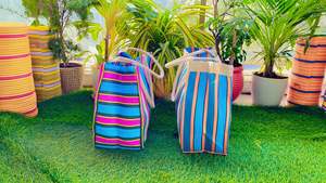 กระเป๋าตลาดลายทางอินเดีย ผลิตจากวัสดุรักษ์โลก หลายสี พร้อมโลโก้สั่งทำ คุณภาพสูง - Product Image 2