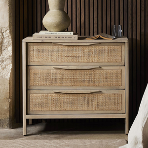 Commode moderne en rotin Boho avec 3 tiroirs Commode en rotin pour chambre ou salon - Product Image 1