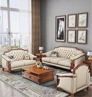 Ensemble de canapés Chesterfield classiques de luxe, style moderne du milieu du siècle, structure en teck, revêtement en similicuir haut de gamme, écologique, pour hôtel et villa