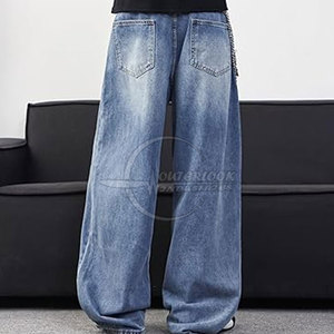 2025 Logo personnalisé jambe large hommes jean pantalon léger décontracté vêtements de rue surdimensionné haute qualité Jean pantalon - Product Image 5