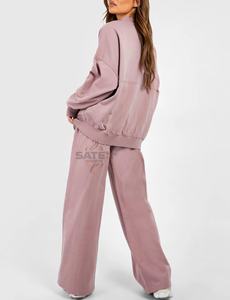 Ensemble de survêtement décontracté pour femme, style nouveau, hiver, à capuche, lavage à l'acide, fermeture éclair |   Ensemble de sport à manches longues avec fermeture éclair OEM - Product Image 2