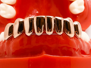 Nuevo Hip Hop Grillz 10K chapado en oro Set Plain 8 dientes parte superior inferior con oro plata y oro rosa negro sin piedras Grillz - Product Image 2