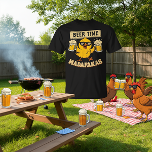 เสื้อยืดลายมีมไก่ดื่มเบียร์ โปรโมชั่นไก่ดื่มเบียร์ ตลกๆ - Product Image 3