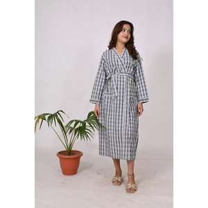 Kimono bohemio de algodón con estampado de bloques a mano, albornoz ligero para mujer, vestido largo suave para primavera y verano - Product Image 1