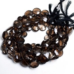 Quartz fumé naturel Briolette perles en forme de pièce de monnaie à facettes 8mm marron et bleu pour la fabrication de bijoux et l'approvisionnement en bricolage - Product Image 3