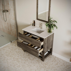 อ่างล้างมือในห้องน้ำทำจากไม้ที่ทันสมัยพร้อมอ่างล้างหน้าและลิ้นชักเฟอร์นิเจอร์ห้องน้ำที่ทันสมัย - Product Image 3