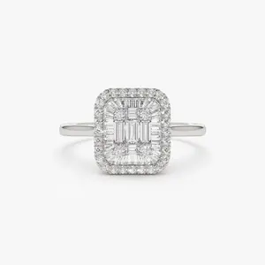 แหวนเพชรบาแกต14K 18K แหวนเพชรธรรมชาติสีทองภาพลวงตาการตั้งค่าการหมั้นงานแต่งงานแบบวินเทจที่มีเอกลักษณ์ - Product Image 4