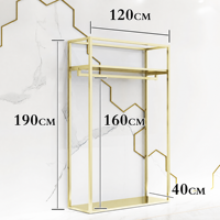 Porte-vêtements de luxe en acier inoxydable doré de haute qualité, support de présentation pour boutique avec base en MDF imitation marbre
