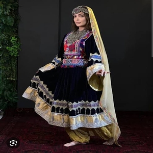 Color negro de alta calidad por encargo de las mujeres hechas a mano Afghani vestido de 3 piezas en tarifa al por mayor - Product Image 1