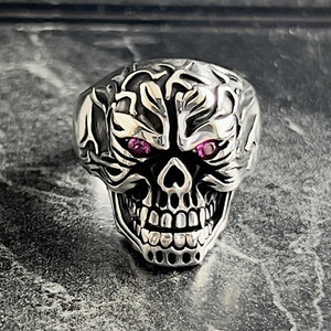 Handmade Fiery Skeleton Biker <b>Ring</b> for <b>Men</b> Cool Gothic Themed Oxidized Detail Hellfire Demonic Skull <b>Ring</b> R - Product Image 2