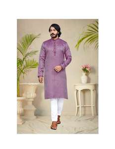 Kurta Pajama de Seda Lisa para Hombre, Ropa Casual Diaria, Diseño Simple, Precio Accesible, Proveedor de Ropa Étnica India para Fiestas - Product Image 1