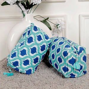 Algodón acolchado con estampado de bloques Vintage para bolso con cierre de cremallera, bolsa cosmética de viaje impermeable hecha a mano - Product Image 2