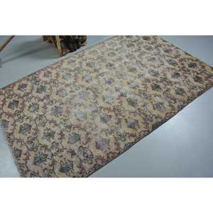 4.7x7.2 ft Rug, Vintage Rug, Turkish <b>Brown</b> <b>Wool</b> Solid Rug - Product Image 2