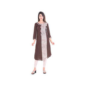 Robes de cocktail élégantes Kurti à carreaux marron festif pour les fêtes - Product Image 1
