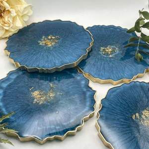 Handmade <b>resin</b> coaster set with floral and metallic accents <b>epoxy</b> mats perfect <b>for</b> stylish dining <b>table</b> living room and gifts - Product Image 3