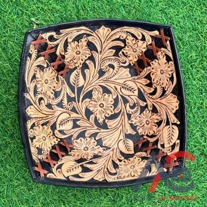 Organizador de escritorio de cuero mecanizado a mano, cuencos, bandeja de cuero genuino Floral occidental, artículos decorativos hechos a mano para el hogar, decoración elegante - Product Image 1