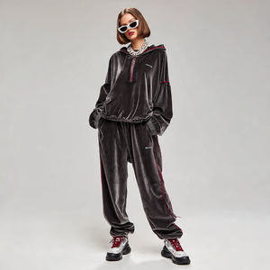 OEM <b>Velvet</b> Black Winter Solid Tracksuit Men Women Oversized Heavyweight Sweatshirt Sweatpants <b>Jogger</b> Set Crew Neck - Product Image 3
