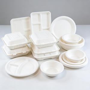 <span class=keywords><strong>3</strong></span> Kompartemen Piring Sekali Pakai dari Ampas Tebu dengan Tutup, Biodegradable, Komposabel, Bebas PFAS, Bebas BPA, Dapat Digunakan di Microwave, Kotak Makanan untuk dibawa pulang - Product Image 1
