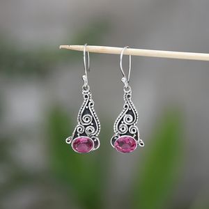 Boucles d'oreilles en argent sterling avec tourmaline rose faites à la main, style vintage, bijoux élégants, cadeau pour femmes, design bohème - Product Image 1