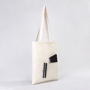 Bolsa de Tela de Algodón Lisa al por Mayor con Bolsillo Interior, 14W X 16H, Bolsa de Compras de Lona en Blanco - Product Image 3