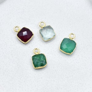 Dyed Emerald Pendant - Square Shape Stone <b>Charm</b>, Handmade Tiny Gold Plated Pendant For <b>Christmas</b> Gift - Product Image 6