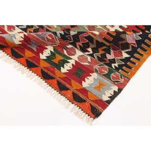 Tapis turc vintage 3,7x4,3 pi (113x130 cm), tapis en laine rouge à imprimé animal - Product Image 5