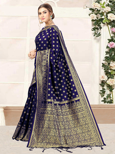 Trendmalls Sari en soie Banarasi décontracté pour femme avec chemisier non cousu (S11-Blue) pour occasion de mariage au prix de gros - Product Image 2