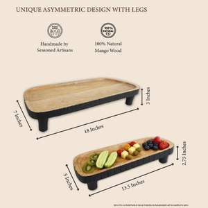 Plateau de service rectangulaire en bois asymétrique à base stable, lot de 2, ensemble combiné, article durable, disponible au prix le plus bas pour la vente - Product Image 2