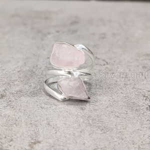 Joyería de piedra en bruto, anillo de mujer, piedra preciosa Natural cruda de cuarzo rosa, piedra natal de abril, joyería de Navidad, anillo de Plata de Ley 925 - Product Image 1