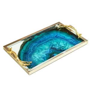 Plateau de service de vaisselle de qualité supérieure en résine Ocean Design Look forme ronde pour hôtel maison et cadeau utiliser plateau de service en résine - Product Image 5