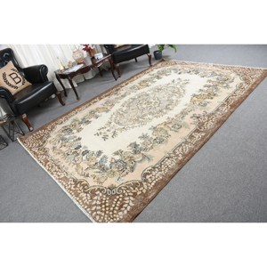 Vintage Turkish Rug Beige <b>Brown</b> 6.6 X 9.8 ft Classic Large Area Patchwork Pattern <b>Wool</b> Material Latex Backing for Teens Hallway - Product Image 2