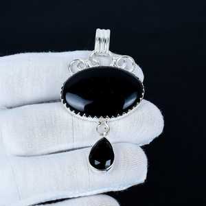 Pendentif en onyx noir, argent sterling 925 massif, fait main, unisexe, pour enfants et femmes, bijoux de créateur, antique, certifié IGI - Product Image 3